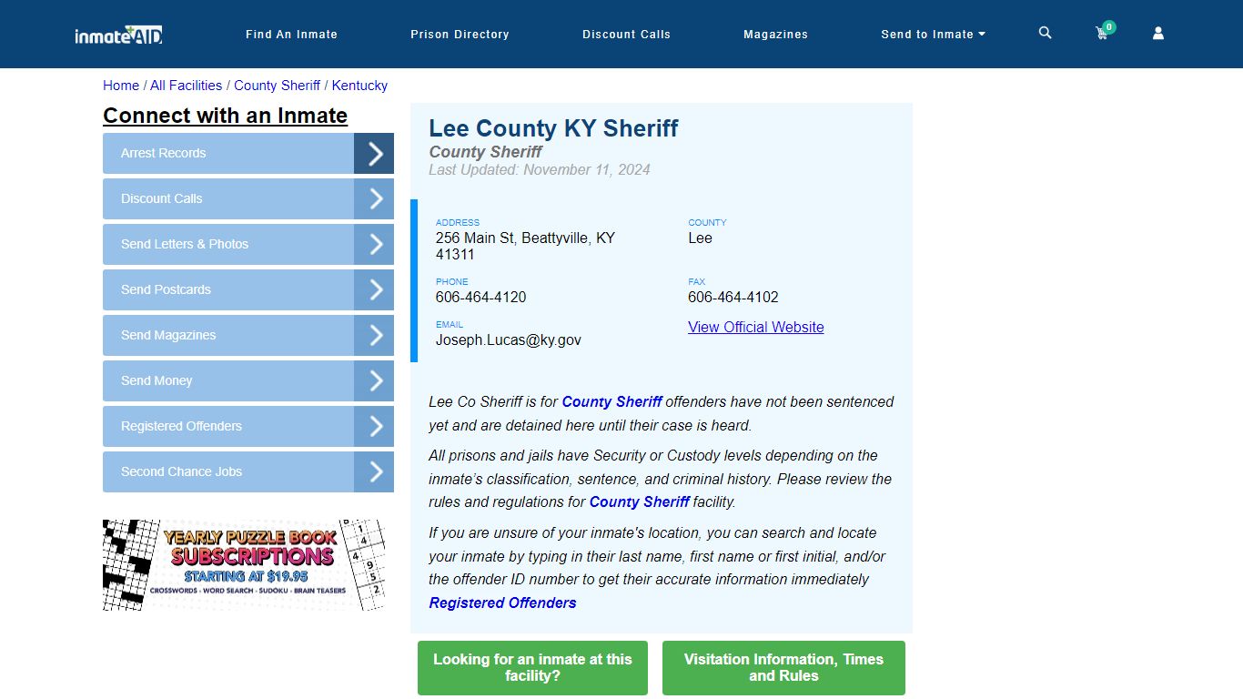 Lee County KY Jail - Inmate Locator