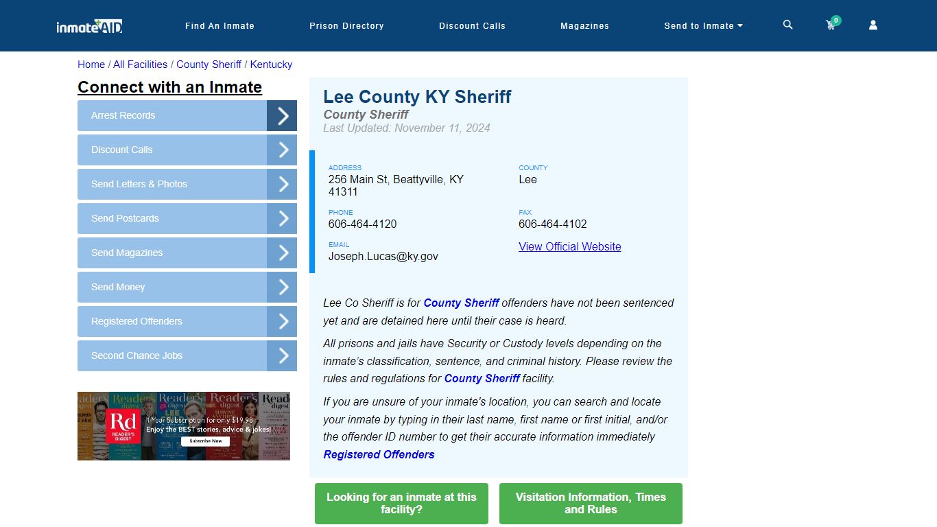 Lee County KY Sheriff - Arrests Warrants - InmateAid